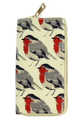 Winter Robin Red Breast Design Canvas Wallet Purse • £9.99