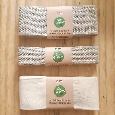 Natural Linen & Cotton Ribbon - 2 Metre Pack - Craft Gift Tape Trimming Ribbons • £3.75