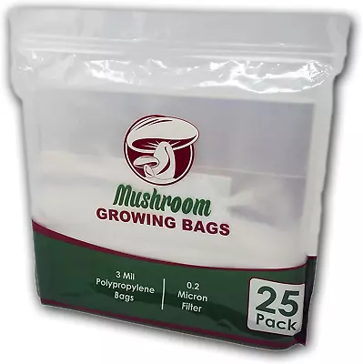 Reinforced Mushroom Grow Bags 25 Count Oyster Spawn And Grain Root Substrate G • $38.06