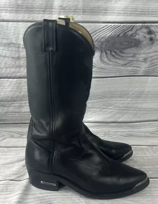 Men’s Size 8.5M Black Harley Davidson Western Boots Embroidered Metal Tip 91022 • $78.35