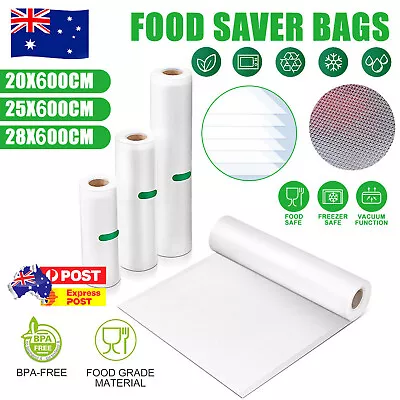 20+ Rolls Vacuum Food Sealer Saver Bag Seal Storage Commercial Grade 20/25/28X6M • $25.22