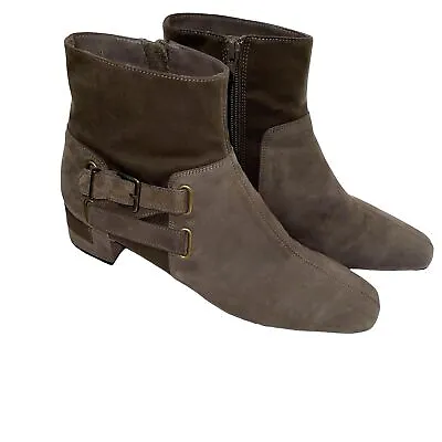 Vaneli Womens Suede Boots Size 9 Narrow Side Zipper Buckle Detail Brown Taupe • $57.34