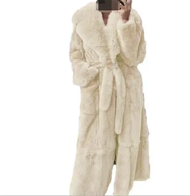 Womens Winter Warm Coats Thick Belt Loose Handmade Rabbit Fur Jackets Cardigan • $71.09