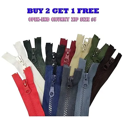 BUY 2 GET 1 FREE Chunky Zippers Size #5 Open End Plastic Zip Fastener Resin Zip • £4.06