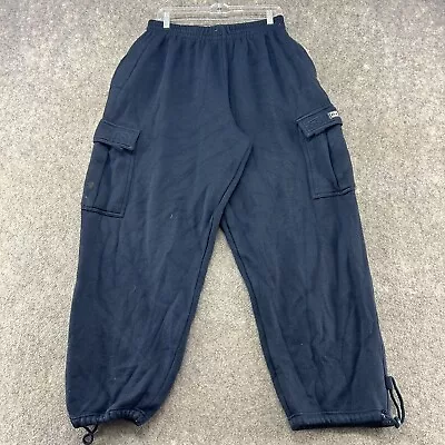 VINTAGE Dream USA Pants Mens 2XL Blue Cargo Sweat Heavyweight Fleece Baggy Y2K • $11.24