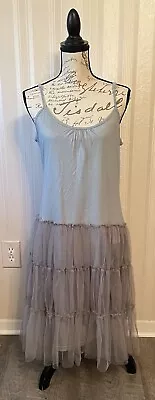 NEW A’reve 1XL BLUE Tea Length Drop Waist Dress W/ Tulle Skirt Boho Chic • $39