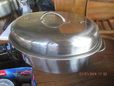 Stainless Steel Oval Roaster Roasting Pan 16 3/4'' Long 12'' Wide EXCELLENT • $39.99