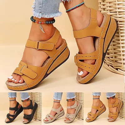 Womens Summer Orthopedic Wedge Sandals Walking Slingback Flat Casual Shoes Size • $16.97