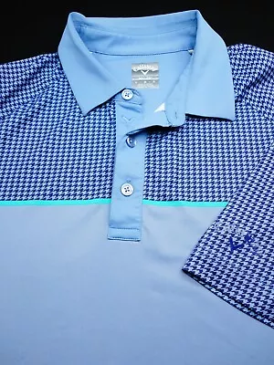 Callaway Golf Polo Shirt -l- Blue Houndstooth Check Poly Stretch Performance • $11.99