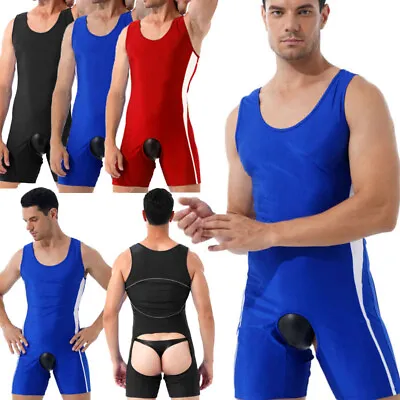 Men's One-Piece Bodysuit Open Butt Leotard Gay Wrestling Singlet Sexy Gym Outfit • $14.13