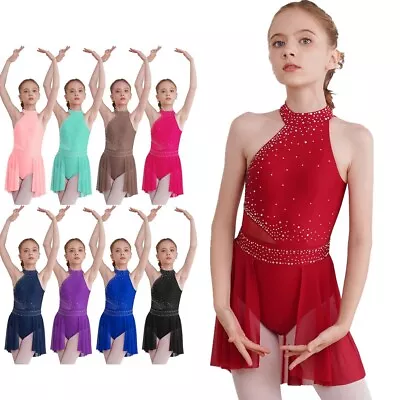 UK Kid Girls Rhinestones Ballet Leotard Dance Dress Lyrical Modern Dance Costume • £4.16