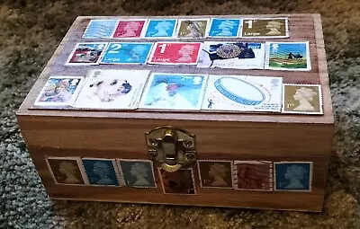 Decorative Wooden Craft Box With Postage Stamps • £4.50