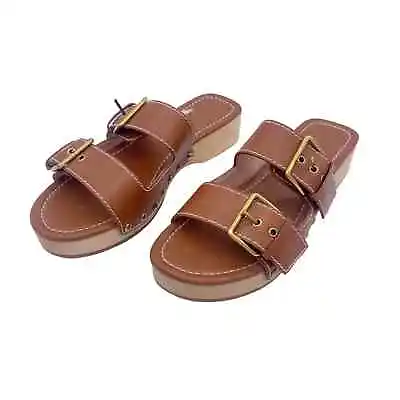 J.Crew Brown Leather Wood Sandals Size 7.5 NWOT $188 • $66.30