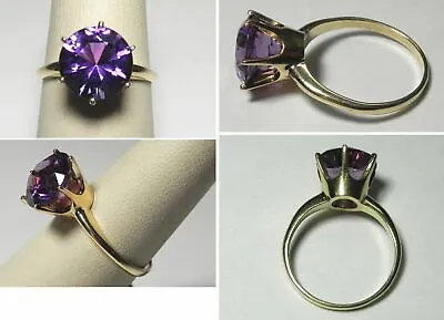 C1683 Vintage 14K Solid YG Solitaire 6 Prong Crown W/11mm Amethyst Ring Sz 8.25 • $325