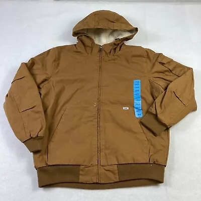 Lee Sherpa Lined Bomber Jacket Mens Large Tobacco Brown Duck Canvas Hooded Work • $41.99