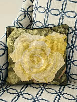 Vtg 90’s Imperial Elegance Wool Needlepoint PETIT POINT Pillow Yellow Rose • $29.99