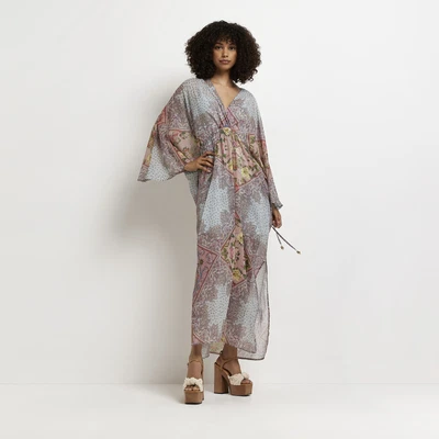 £12 • Buy River Island Womens Maxi Dress Blue Floral Smock Stylish V Neck