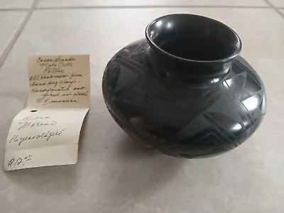 Vintage Mata Ortiz Black Pottery Pot Olla Signed Dina Moreno W/ Original Tag • $49.95