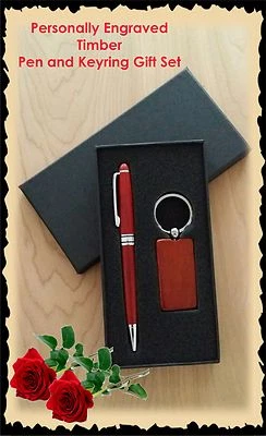 Personalised Mothers Day Timber Pen & Keyring Gift Box Set Engraved Gift For Mum • $16