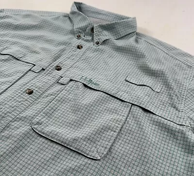 L.L Bean Nylon Shirt Mens 2XL XXL Poly Vented Fishing Outdoors Plaid Blue Green • $19.99