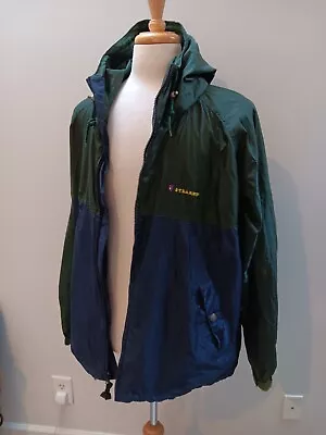 Stearns Dry Wear Mens  XL  Rain Windbreaker Jacket Green & Blue Hooded AS IS • $8