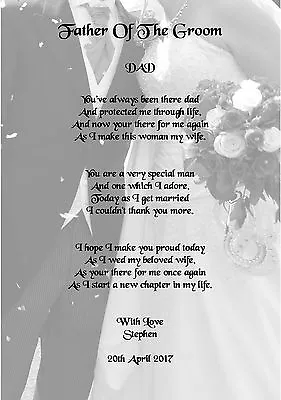 Wedding Day Thank You Gift Father Of The Groom Poem A5 Photo • £2.79