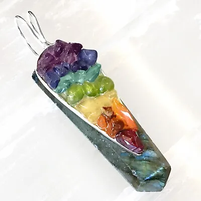 $16.18 • Buy Labradorite Crystal 7 Chakra Pendant CHARGED Sterling Silver Necklace Reiki Heal