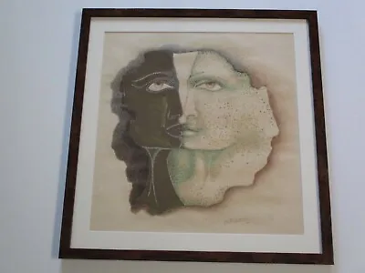 Gini Vintage Mid Century Modern Painting Portrait Face Abstract Cubist Cubism  • $600