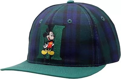 Mickey Mouse Flat Bill Snapback Navy Green Plaid Hat • $9.99