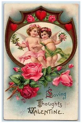 1912 Valentine Thoughts Angels Flowers Embossed Mansfield Center CT Postcard • $9.72