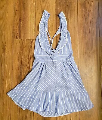 Anthropologie Fiali Eyelet Lace Seersucker Striped Dress/BeachCoverup Size Large • $13.25