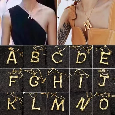 £2.96 • Buy Initial A-Z Alphabet Necklace Gold Letter Big Womens Plated Chain Rock Pendant