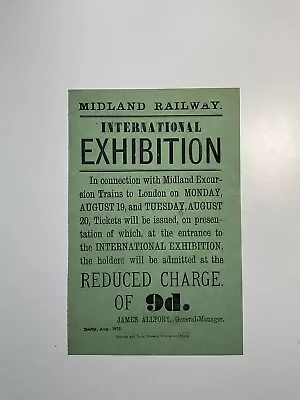 Midland Railway Handbill International Exhibition August 1872 • £2.50