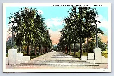 Postcard Tropical Walk And Chatham Crescent Savannah Georgia GA • $7.75