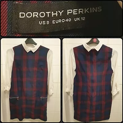 Dorothy Perkins Dress Checked Plaid Tartan Pinafore Size 12 Eur 40 Blue Red • £15.99