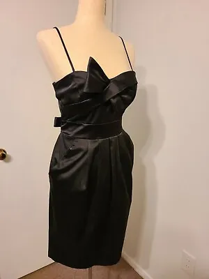 DB Studio Marilyn Monroe Style Thin Strap Stretch Black Satin Dress 6 Made USA • £19.27