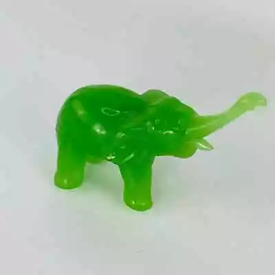 Vintage Green Jade Jadite Solid Glass Tusked Long Trunk Elephant Figurine • $15
