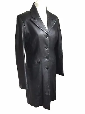 CAPELLE Soft Leather Coat Women's UK 10 S Vintage 90s Y2K Black • $39.79