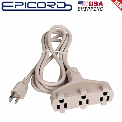 Epicord 8 Ft SPT-3 16/3 Indoor Extension Cord 3-Outlet Power Strip 3 Prong ETL • $9.99