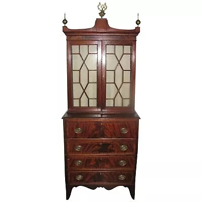 Antique American Federal Mahogany Secretary Bookcase Circa 1790 • $11000