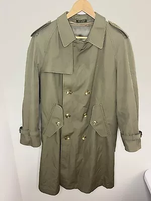 Vtg Barneys New York Military Style Trench Coat Women’s 18 Green Nova Check 60s • $127.99