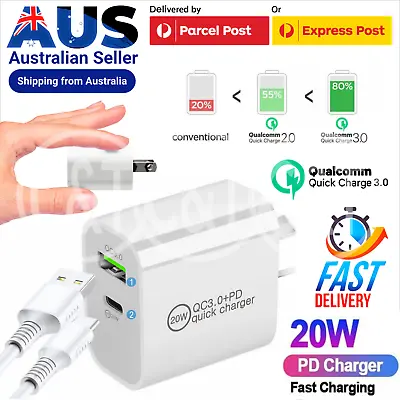 $13.95 • Buy USB DUAL Type-C PD Quick Fast Wall Charger Adapter IPhone Port Power AU Plug
