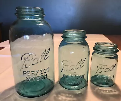 Antique Lot BALL BLUE PERFECT MASON Canning Jars #31215 Pint Quart1/2 Gallon • $125