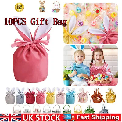 10pcs Easter Rabbit Bunny Ears Velvet Candy Bag Wedding Party Decor Gift Bags UK • £3.14