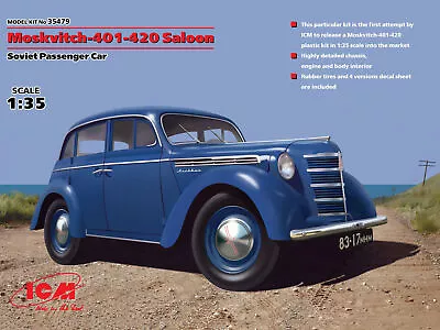 ICM 35479 Moskvitch-401-420 Saloon Soviet Passenger Car 1/35 Scale Model Kit • $53.95