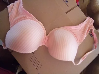 Victoria's Secret Body By Victoria Bra Size 36DDD Pink And White Stripe  • $10