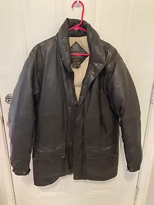 Vintage Eddie Bauer Brown Leather Goose Down Puffer Jacket Coat Size M Tall • $189