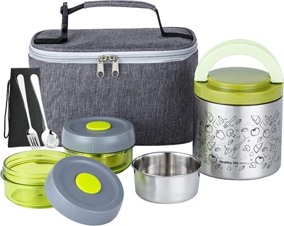 $65 • Buy Home Lunch Box Set Keeping Food Warm 4-6 Hours Portable Cutlery Vacuum Insulated