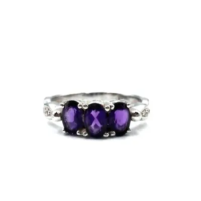 Vintage 9K White Gold Size 6 3/4 Beautiful 3 Amethyst Stones Ring • $129.67