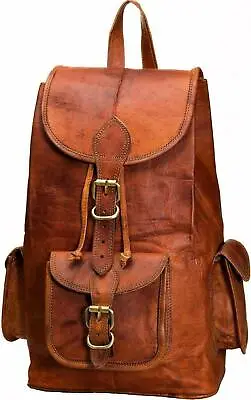 New Modish Real Leather Backpack Laptop Bag Large Hiking Travel Camping Rucksack • $52.25